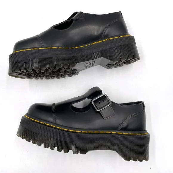 SOLD-NEW Dr Martens Bethan Black Platform Mary Jane Leather Shoes Women's Sz 6 - Picture 4 of 9